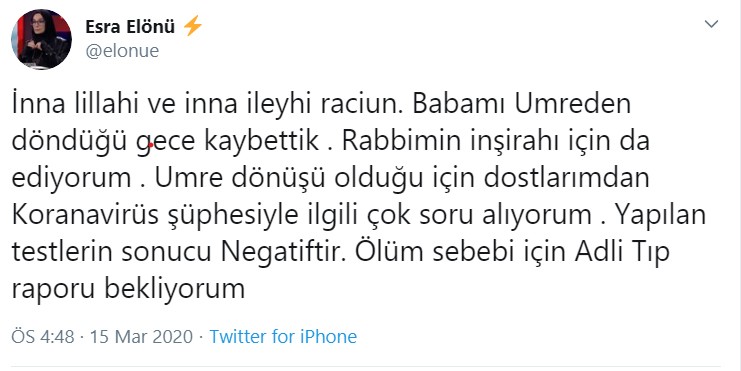 Yazar Esra Elönü'nün babası umre dönüşü hayatını kaybetti