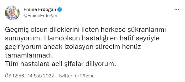Emine Erdoğan'dan sağlık durumuna ilişkin açıklama