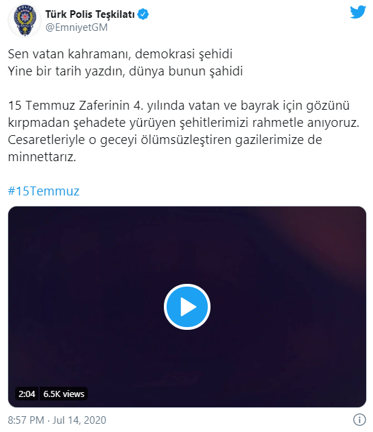 Emniyet Genel Müdürlüğünden videolu '15 Temmuz' paylaşımı