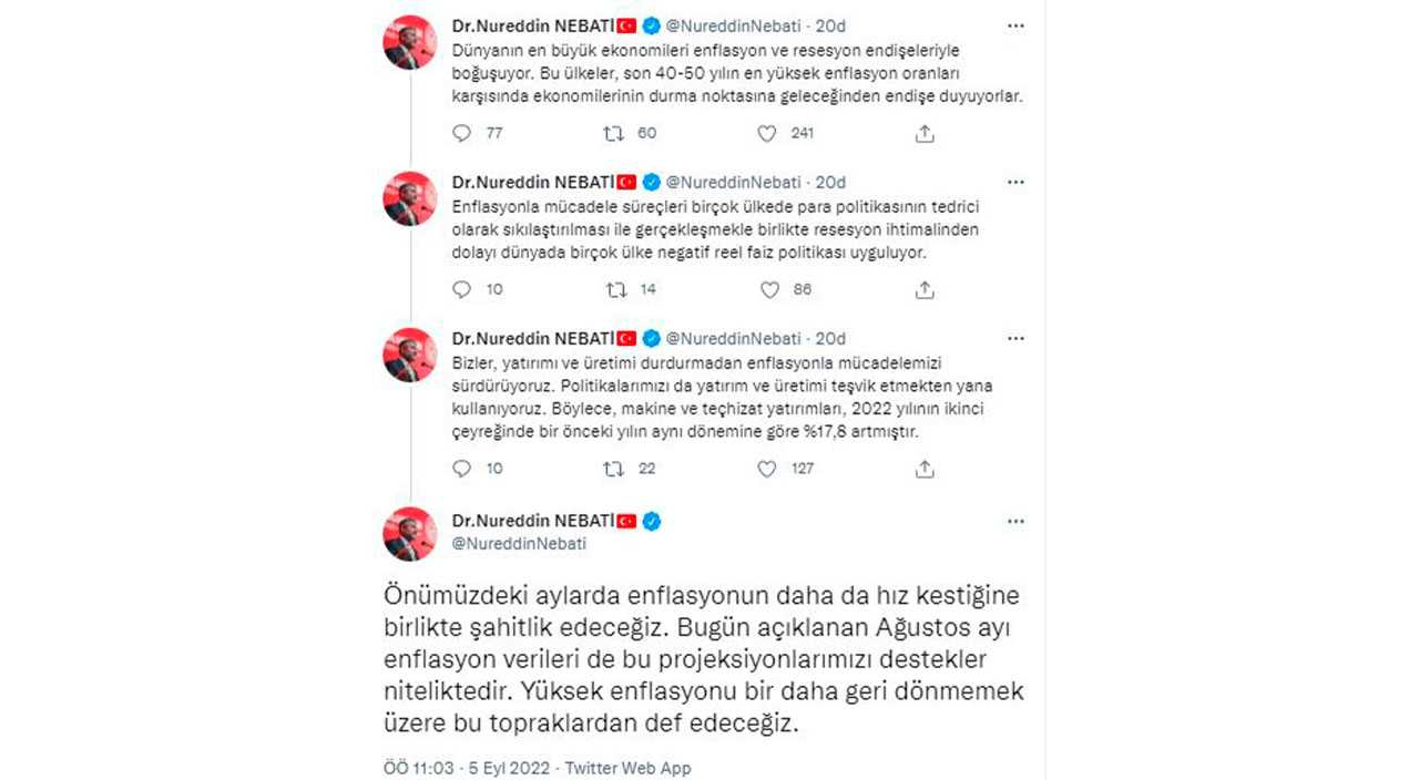 Bakan Nebati'den enflasyon açıklaması: Önümüzdeki aylarda hız kesecek