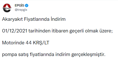 Son dakika: Motorinde 44 kuruş indirim