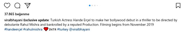 Hande Erçel, Bollywood filminde rol alacak Hande Erçel, Bollywood filminde rol alacak