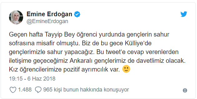 Emine Erdoğan'dan gençlere sahur daveti