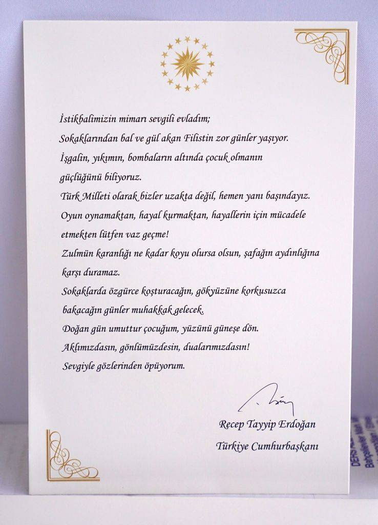 Cumhurbaşkanı Erdoğan'dan Filistinli çocuklara mesaj