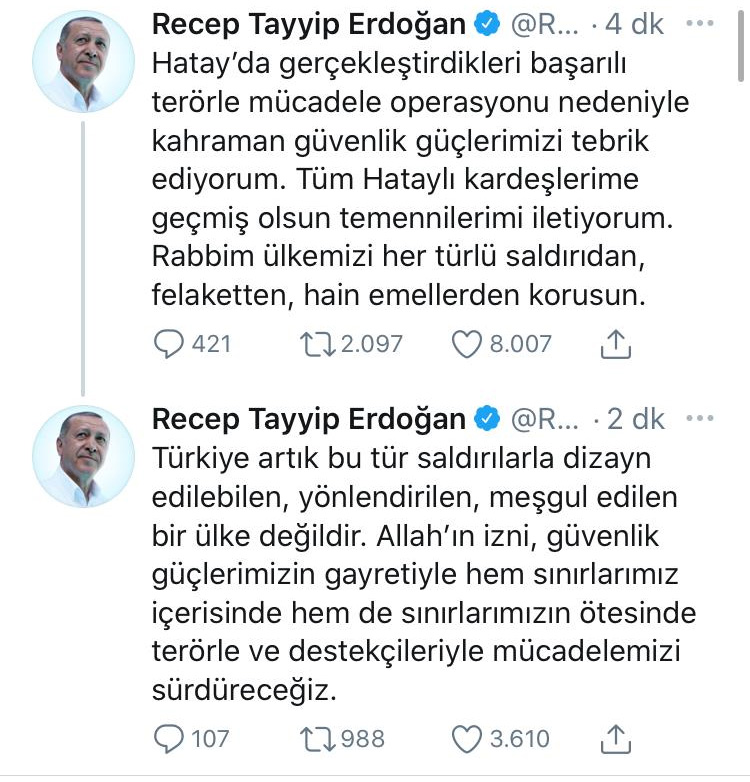 Cumhurbaşkanı Erdoğan: Türkiye artık bu tür saldırılarla dizayn edilebilen bir ülke değildir