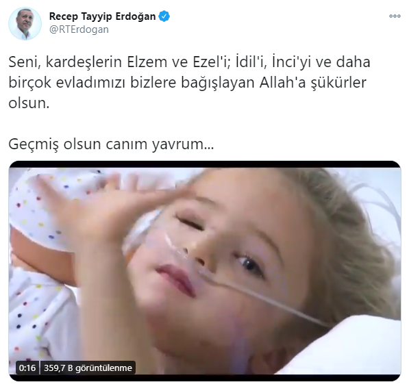 Cumhurbaşkanı Erdoğan'dan 'Elif Perinçek' paylaşımı