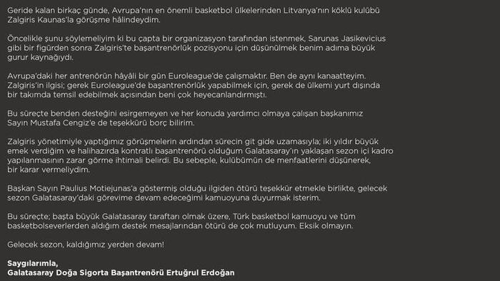 Ertuğrul Erdoğan Galatasaray'da kalacağını açıkladı