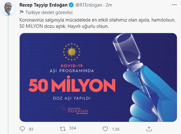 Cumhurbaşkanı Erdoğan: Aşıda 50 milyon dozu aştık