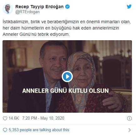Cumhurbaşkanı Erdoğan'dan Anneler Günü paylaşımı