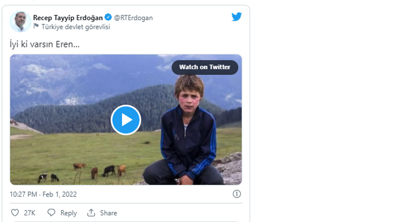 Erdoğan'dan 'İyi ki varsın Eren' paylaşımı