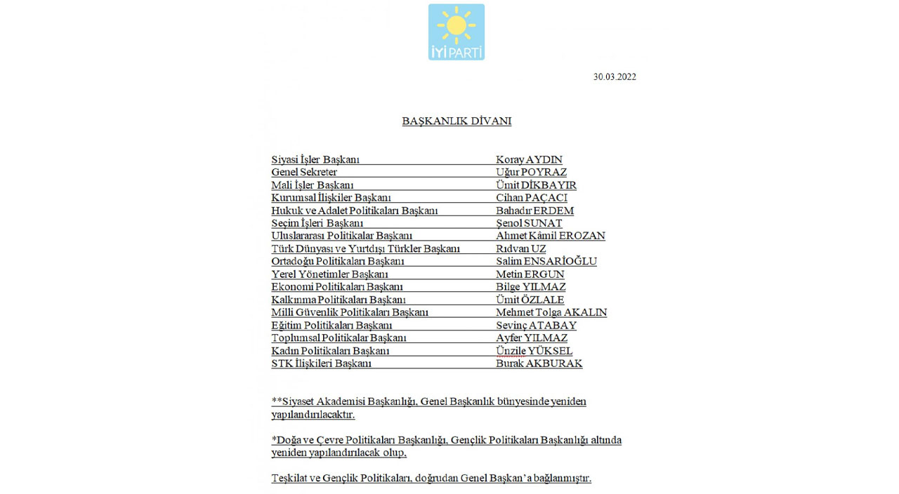 İyi Parti'de görev değişimi