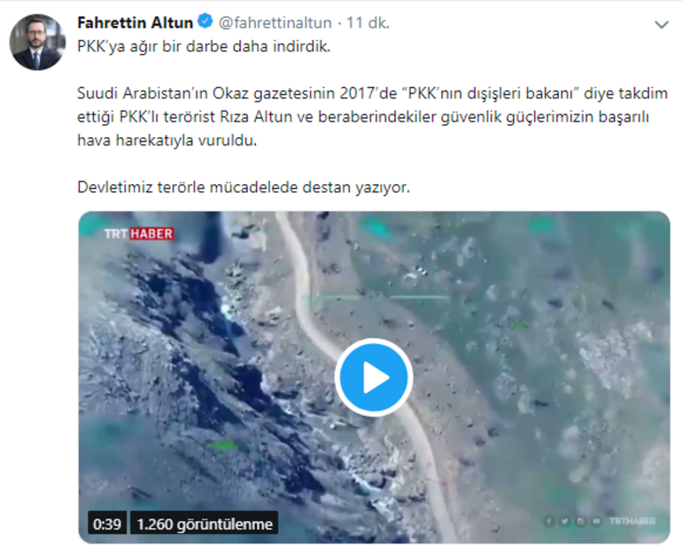 Fahrettin Altun: 'PKK'ya ağır bir darbe daha indirdik'