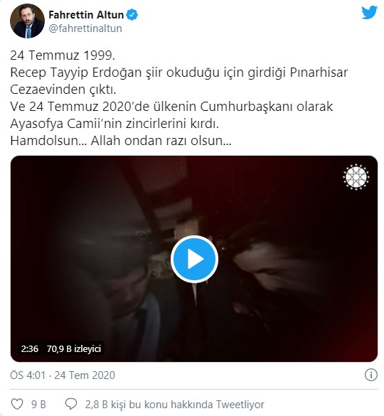 Ayasofya'nın ibadete açılmasındaki '24 Temmuz' detayı! İletişim Başkanı Altun paylaştı
