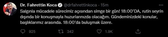 Bakan Koca 18.00'de açıklamalarda bulunacak