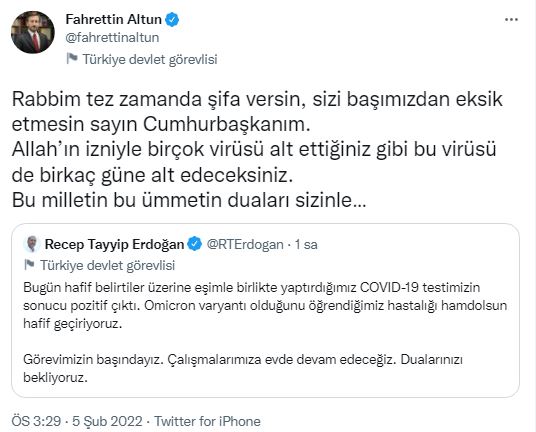 Siyasilerden covid-19 testi pozitif çıkan Erdoğan ve eşine geçmiş olsun mesajı