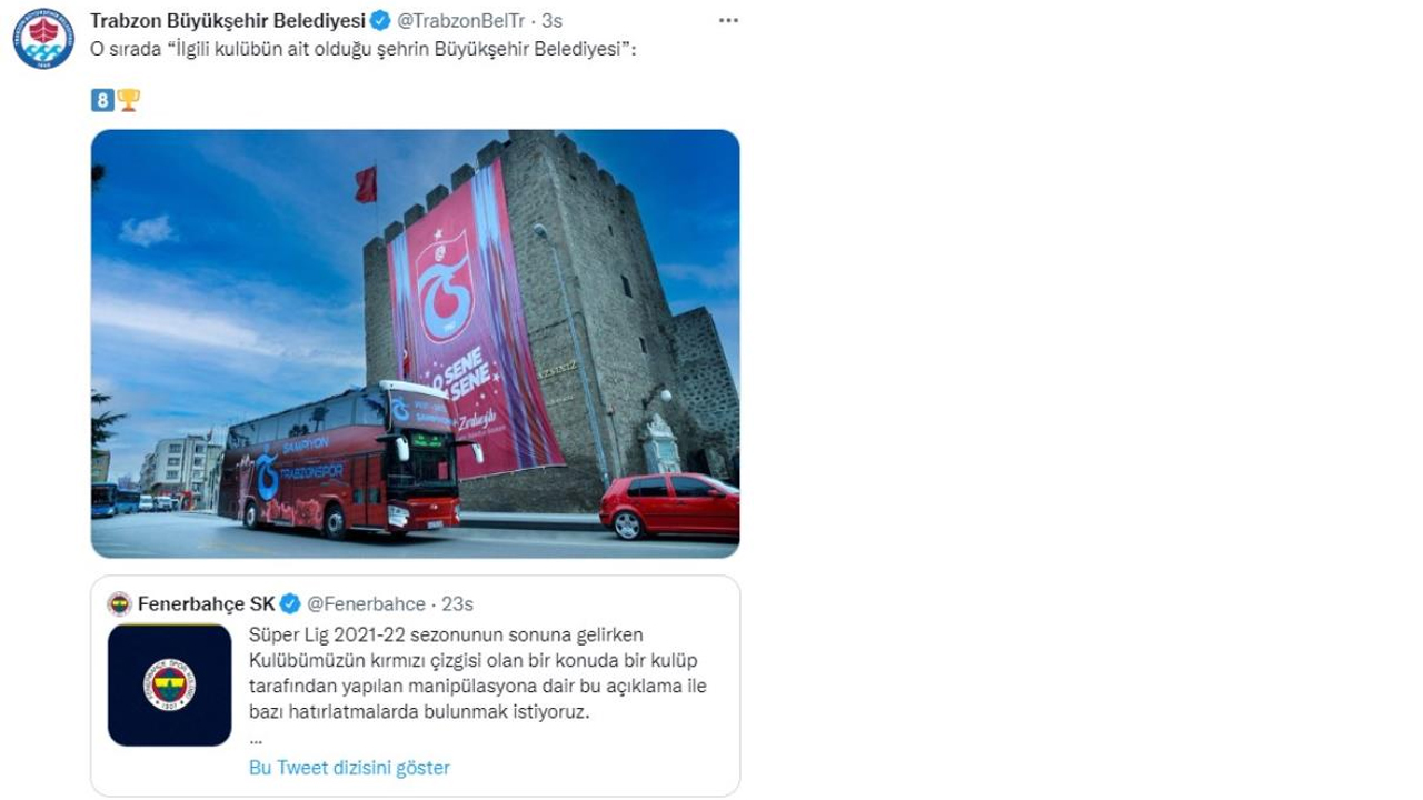 Trabzon Büyükşehir Belediyesi'nin tepki toplayan paylaşım: Fenerbahçeliler deliye döndü!