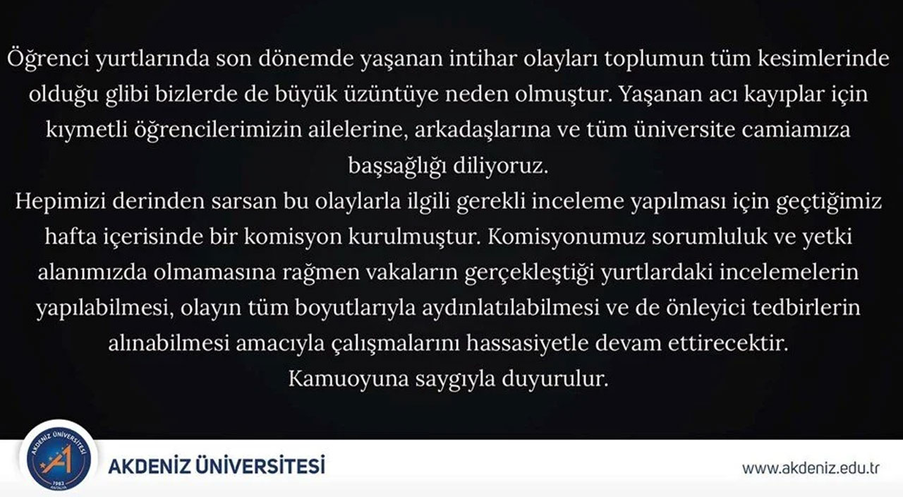 Akdeniz Üniversitesi ve KYK'dan öğrenci intiharlarına ilişkin açıklama