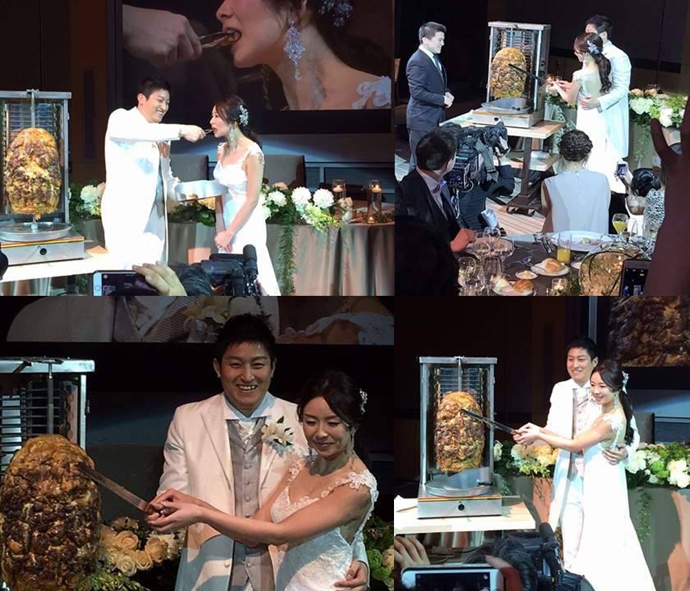 Japon düğününde pasta yerine tavuk döner kestiler