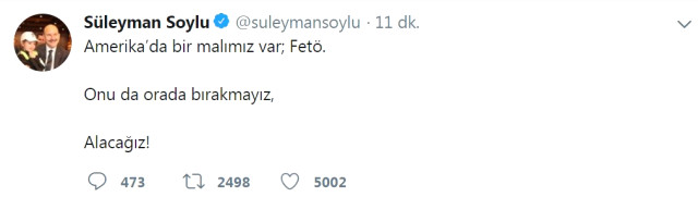 Bakan Soylu: ABD'de bir malımız var, FETÖ! Onu da alacağız...