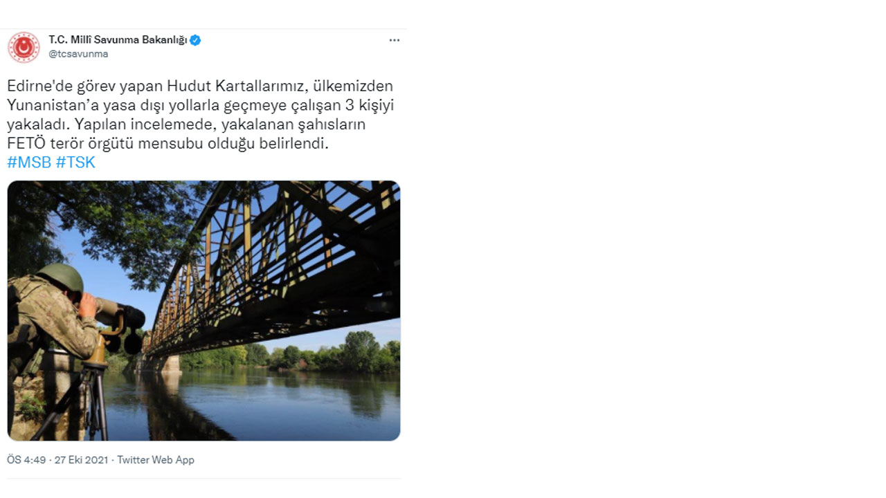 Yunanistan'a kaçmaya çalışan 3 FETÖ mensubu sınırda yakalandı