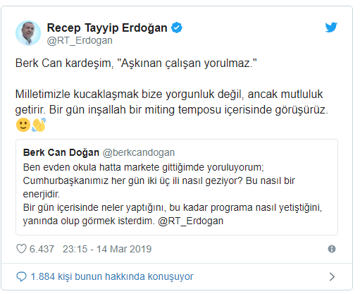Cumhurbaşkanı Erdoğan, Twitter'dan o dizeyle cevap verdi