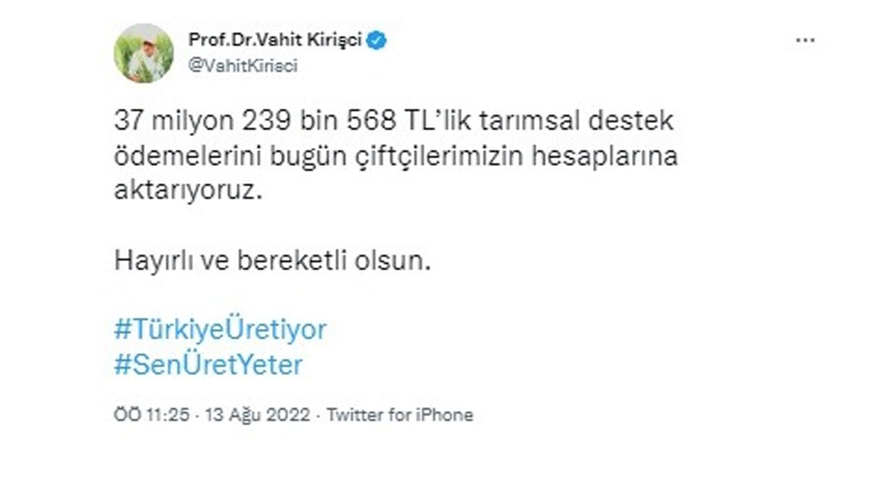 Bakan Kirişci çiftçiye müjdeyi verdi: 37 milyon liralık tarımsal destek ödemeleri bugün hesaplarda Bakan Kirişci çiftçiye müjdeyi verdi: 37 milyon liralık tarımsal destek ödemeleri bugün hesaplarda
