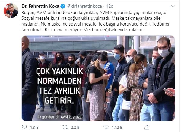 Bakan Koca'dan AVM önlerinde oluşan kuyruklarla ilgili uyarı