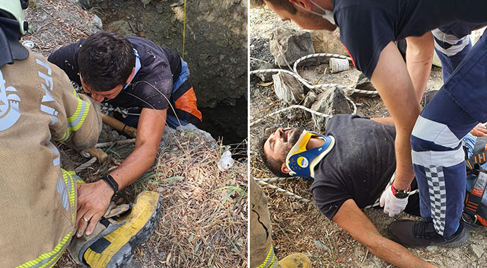 Fotoğraf çekmek isterken definecilerin kazdığı çukura düştü