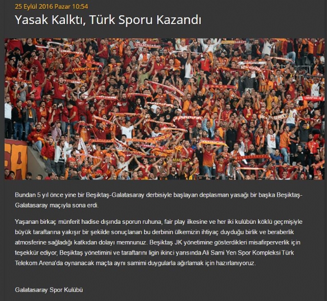 G.Saray'dan Beşiktaş'a teşekkür