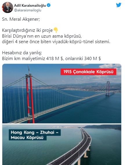 Bakan Karaismailoğlu’ndan Akşener'e 1915 Çanakkale Köprüsü yanıtı