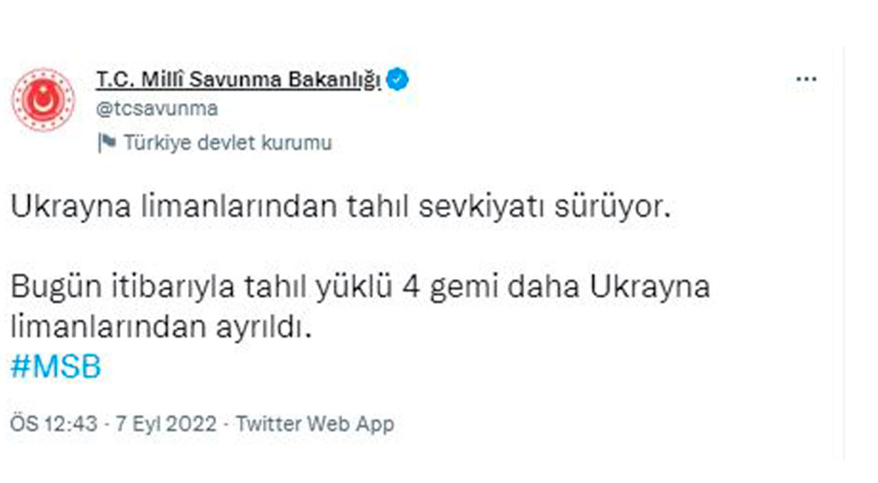 Tahıl sevkiyatı kapsamında 4 gemi daha Ukrayna'dan hareket etti