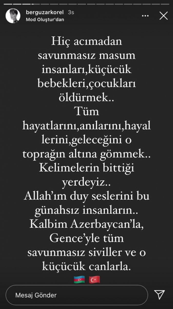 Bergüzar Korel'den Azerbaycan paylaşımı Bergüzar Korel'den Azerbaycan paylaşımı