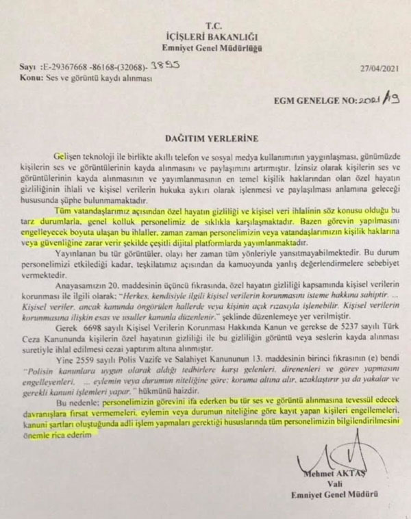 Görev başındaki polisi kayda almak yasaklandı