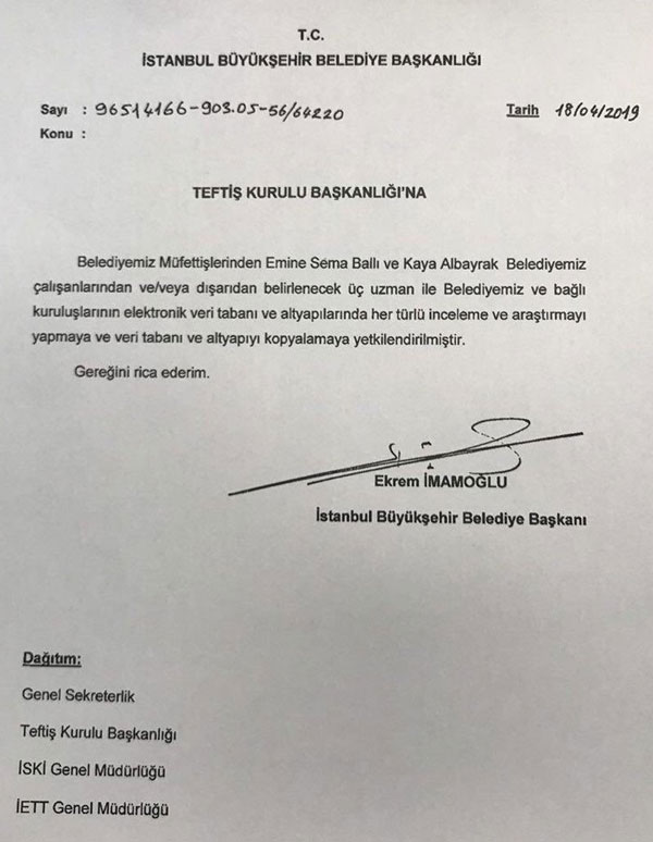 İmamoğlu 5 kişiye veri tabanı kopyalama yetkisi verdi