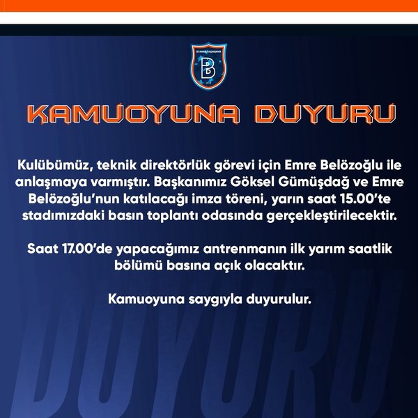 Medipol Başakşehir'in yeni teknik direktörü Emre Belözoğlu oldu