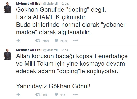 Mehmet Ali Erbil: Gökhan Gönül'de fazla adamlık çıkmıştır