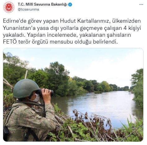 MSB açıkladı: Yunanistan'a yasa dışı yollarla çıkan 4 kişi yakalandı