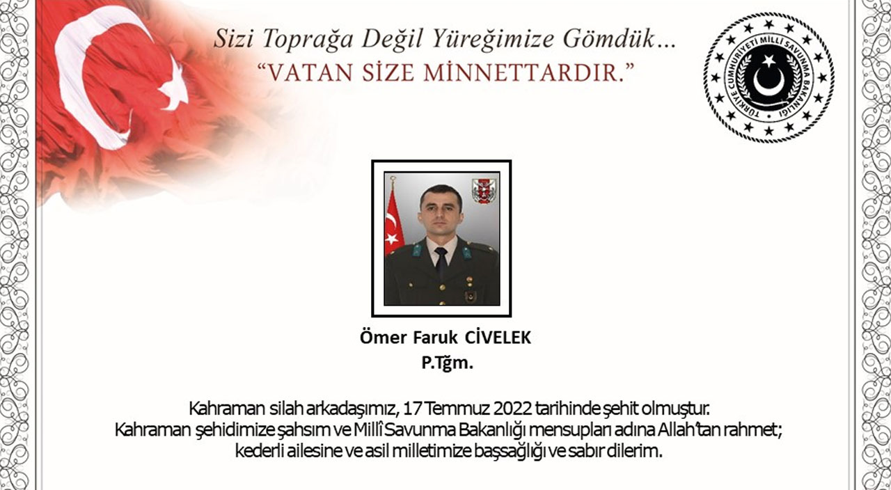 MSB acı haberi duyurdu: Pençe-Kilit'te 1 şehidimiz var