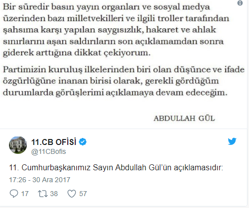 Abdullah Gül: Gerekli gördüğüm durumlarda görüşlerimi açıklamaya devam edeceğim