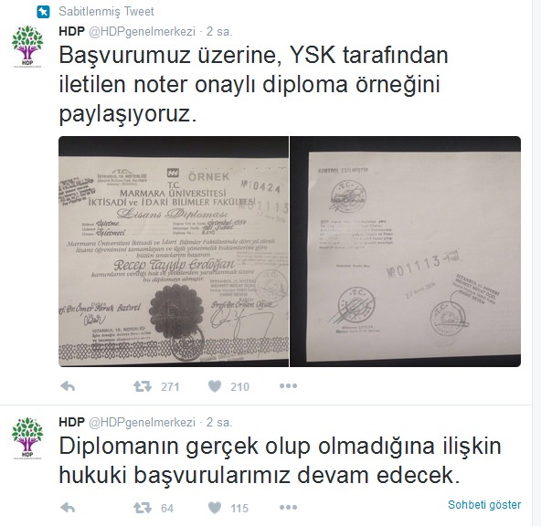 HDP Erdoğan'ın diplomasını yayınladı