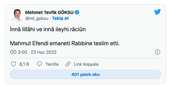 İsmailağa Cemaati lideri Mahmut Ustaosmanoğlu Hoca Efendi vefat etti
