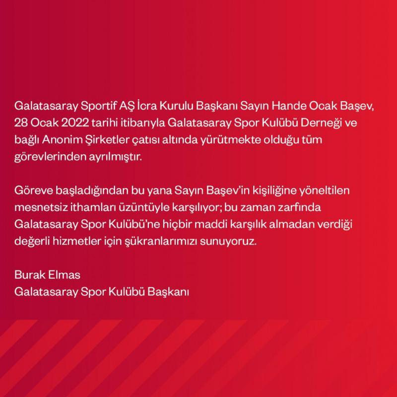 Galatasaray'da Hande Ocak Başev istifa etti