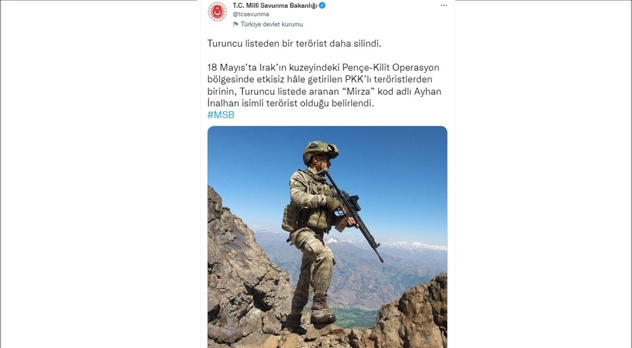 MSB duyurdu: Turuncu listede aranan terörist etkisiz hale getirildi