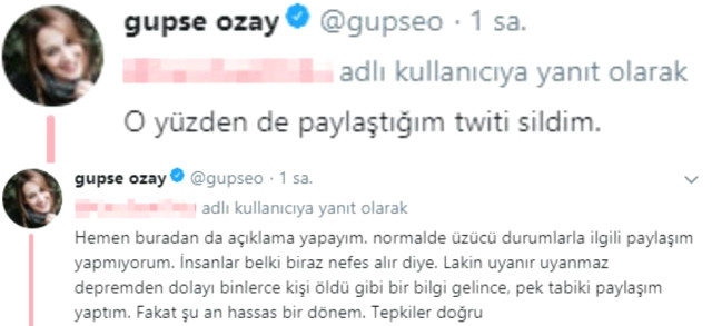 Tepki yağan Gupse Özay'dan cevap geldi