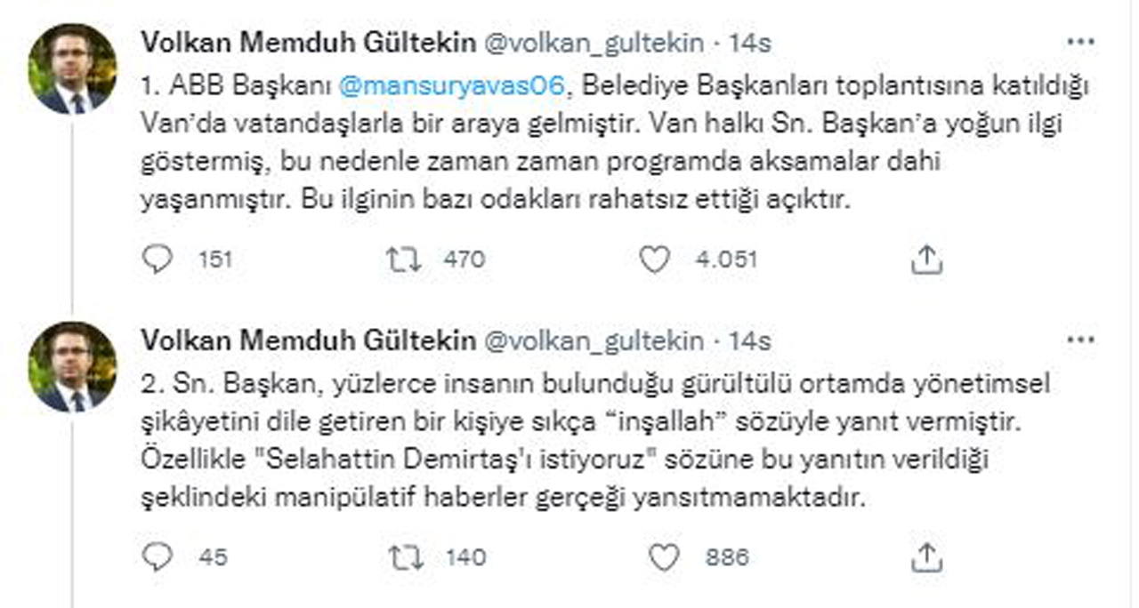 Mansur Yavaş'ın sözcüsünden Demirtaş açıklaması Mansur Yavaş'ın sözcüsünden Demirtaş açıklaması