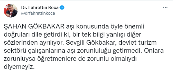 Bakan Koca'dan Şahan Gökbahar'ın aşı eleştirisine cevap
