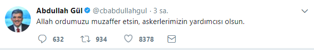 Abdullah Gül'den Afrin operasyonu açıklaması