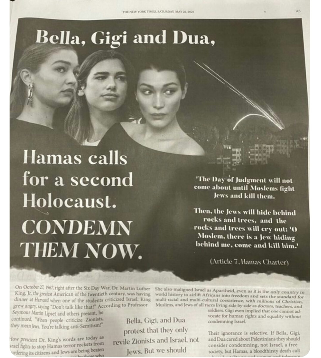 Tepki çeken ilan: NYT, Hadid kardeşleri hedef gösterdi