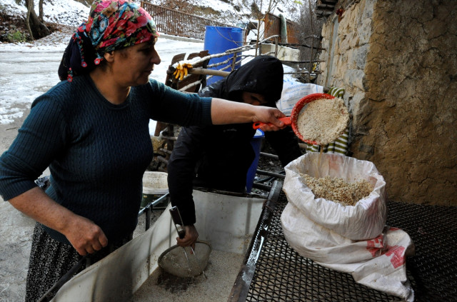 Hakkari'de taş değirmende üretilen tahinin kilosu 70 liradan satılıyor