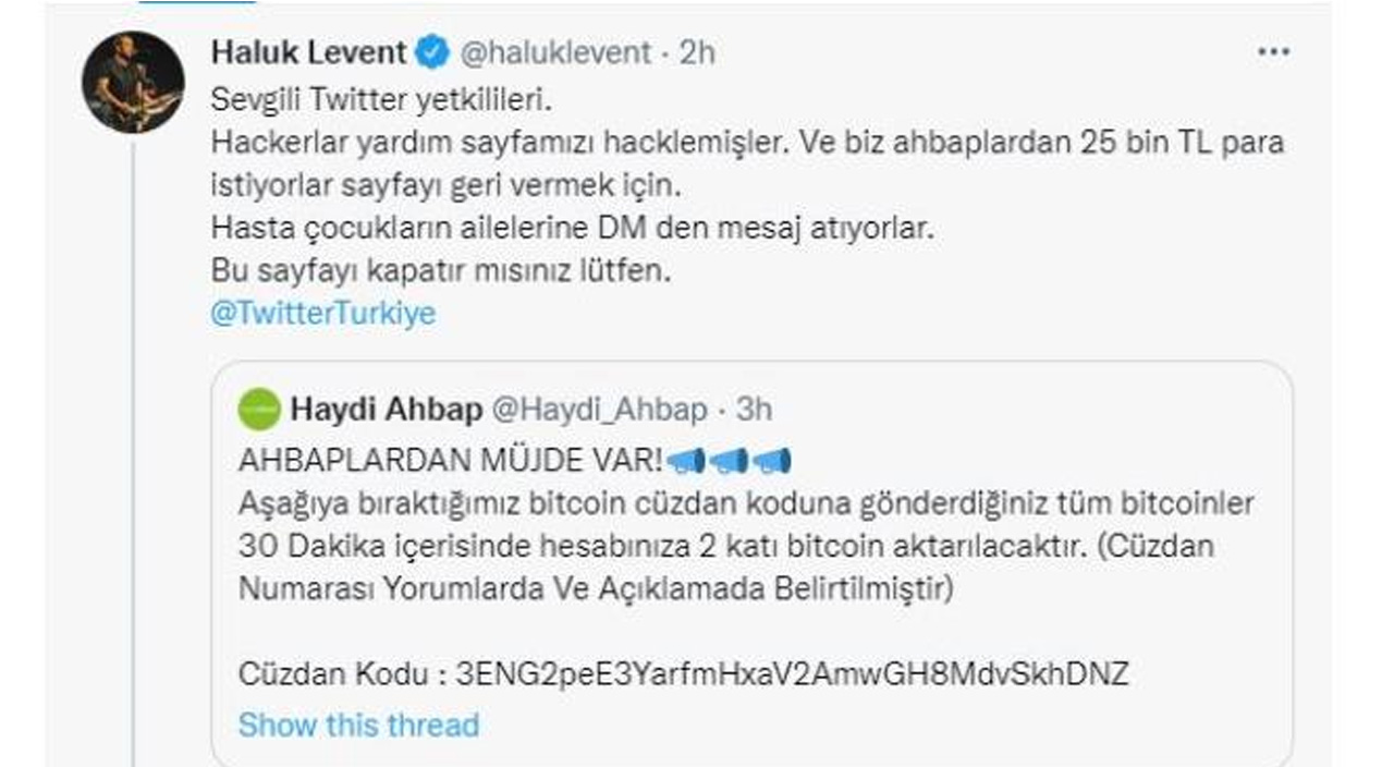 Haluk Levent’in başı dertte! Fidye olarak kripto para istiyorlar… Ünlü şarkıcı “Bunlar net çete” diyerek isyan etti, mesajları tek tek paylaştı